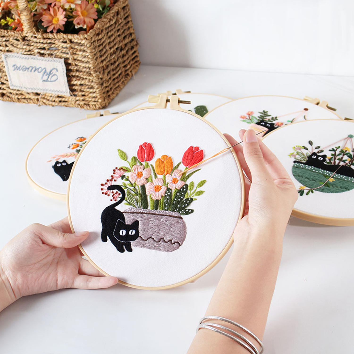RidaaFri Embroidery Kit for Beginners, 3-Set Cat Patterns photo 6