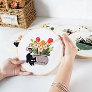 RidaaFri 3 Sets Beginner Embroidery Kit, DIY Cat Patterns, Adults Craft Set, Video Tutorial