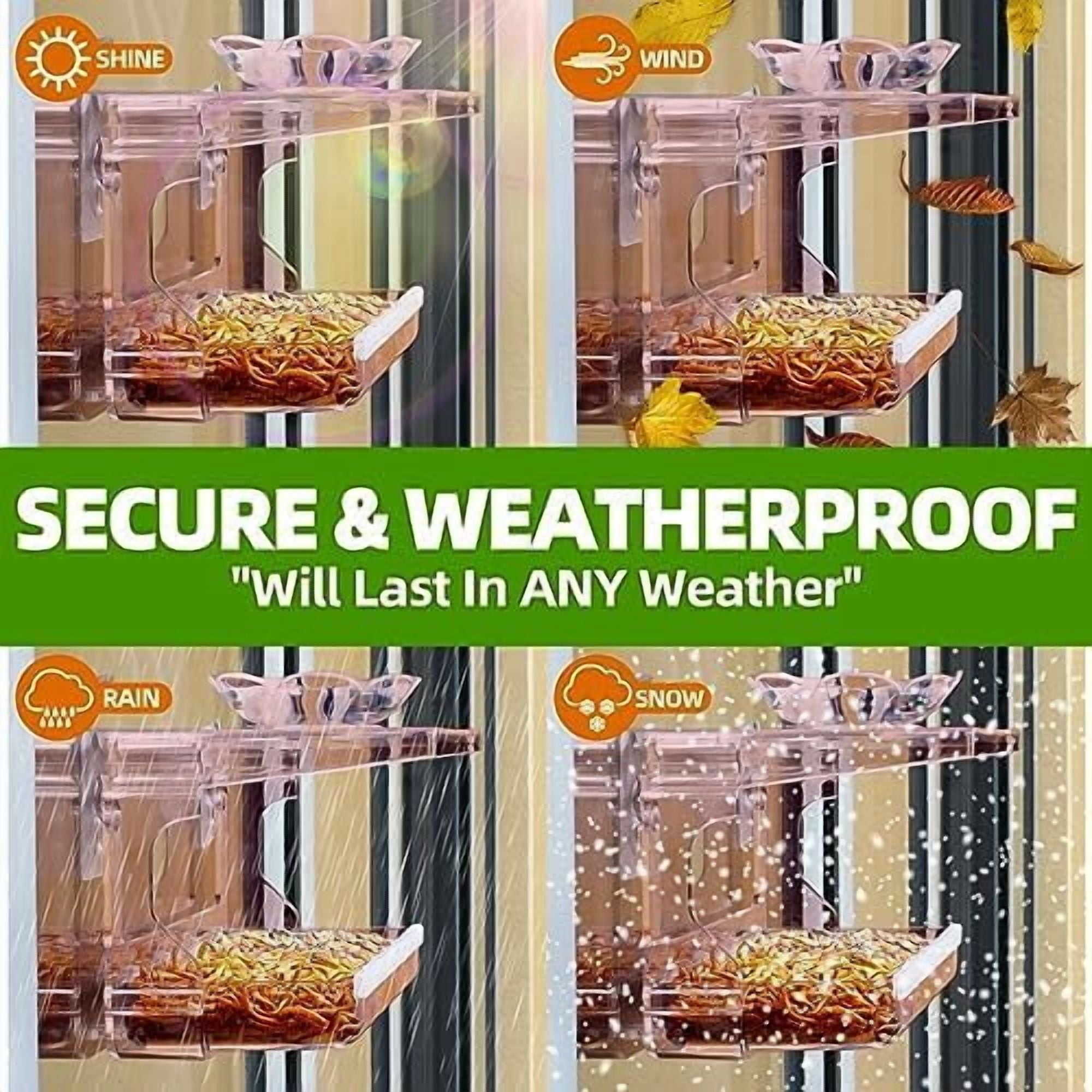 Window Bird Feeder with Non-Marking Self-Adhesive Hooks, Clear and Transparent, Outdoor Wild Bird Watching Gift, Garden Decor (Red)