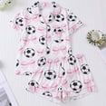 thumbnail image 2 of Wxolcjlv Soccer Ball Bow Print Pajama Set For Women Short Sleeve Notch Collar Sleep Shorts, 2 of 6