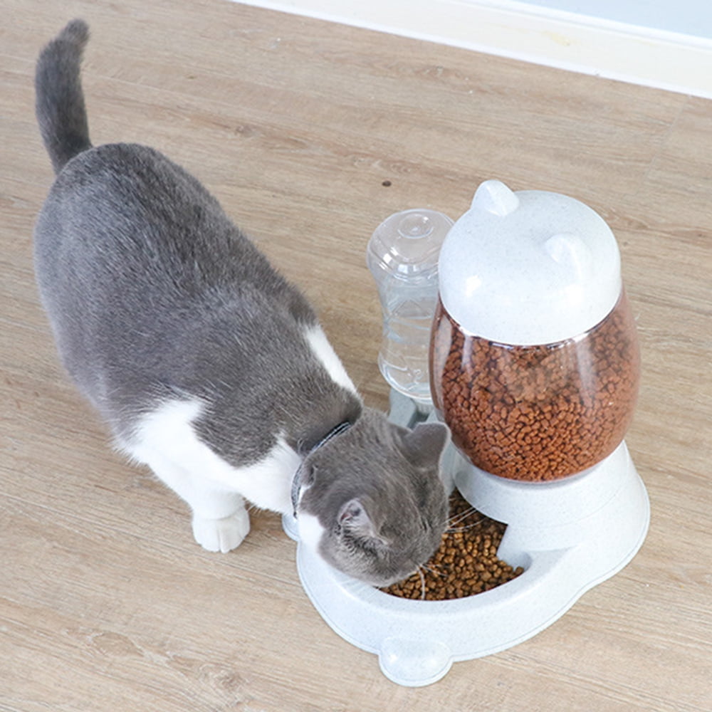 Birdsexy 2 in 1 Automatic Feeder Pet Stuff Dog Cat Drinking Bowl For Pets Water Drinking Feeder Storage Continuous Food Feeder for Pet Cat Dog - Gray