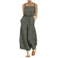 thumbnail image 2 of ZHUGeLI Women's Sleeveless Loose Overalls Rompers Cotton Linen Wide Leg Jumpsuits Up to 50% off Clearance, 2 of 7