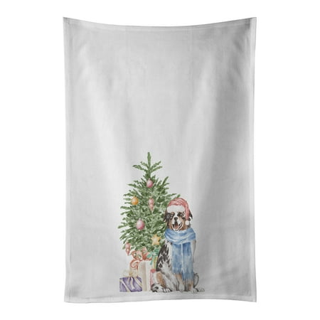 

Australian Shepherd Christmas Presents and Tree White Kitchen Towel Set of 2 19 in x 28 in