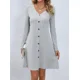 thumbnail image 3 of Minivestido de punto acanalado para mujer, traje liso de manga larga con botones, corte en A, ropa de calle para otoño, 2023, 3 of 6