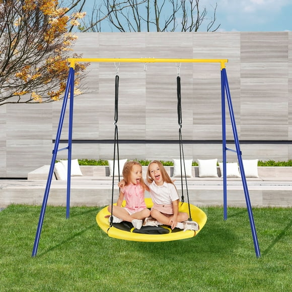 Costway Extra Large Heavy Duty A-Frame Steel Swing Stand Set 40” Nest Tree Swing Yellow
