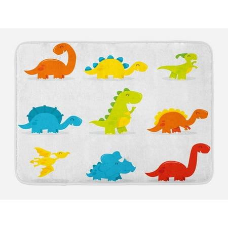 Dinosaur Bath Mat, Cute and Funny Dinosaurs Set Cartoon Style Colorful Collection Kids Nursery Theme, Non-Slip Plush Mat Bathroom Kitchen Laundry Room Decor, 29.5 X 17.5 Inches, Multicolor, Ambesonne