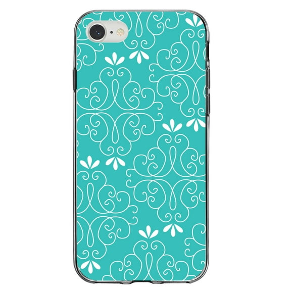 DistinctInk Clear Shockproof Hybrid Case for iPhone 7 8 SE (2020 Model) 4.7" Screen TPU Bumper Acrylic Back Tempered Glass Screen Protector - Teal White Floral