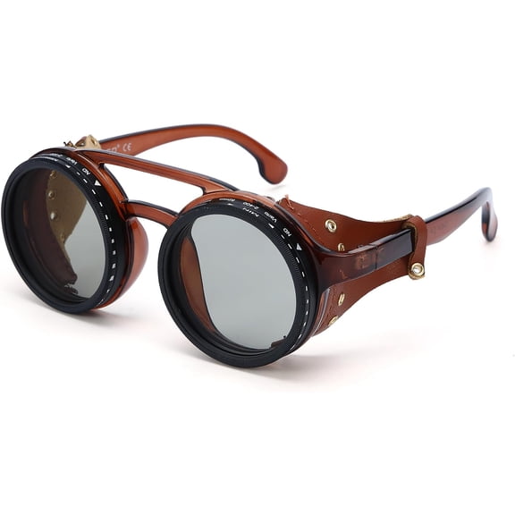 GJX Adjustable Tint Polarized Sunglasses Men, Retro Round Steampunk Goggles Mountaineering Sunglasses