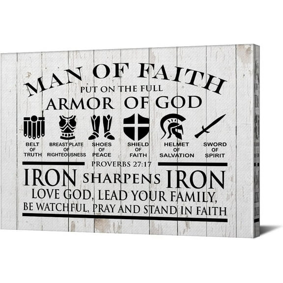 Christian Canvas Wall Art Framed Man of Faith Quotes Proverbs 27:17 Bible Poster Print Canvas Painting Picture Sign Home Decoration 12x15…