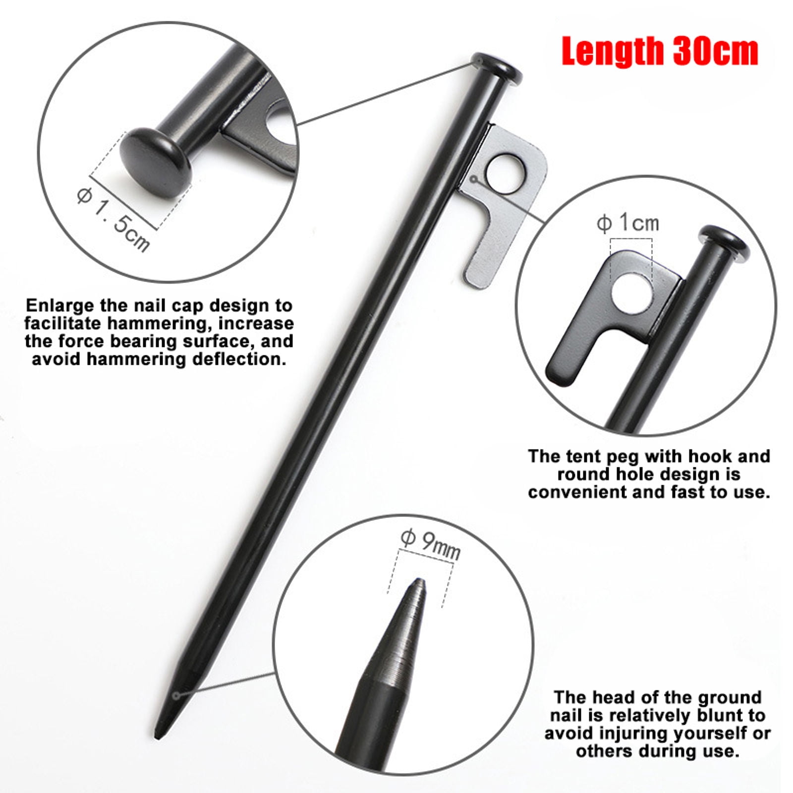 SIELUNO 10 Pieces Metal Tent Stakes Heavy Duty,Steel Tent Pegs Ground Stakes Spikes For Camping-30cm-black