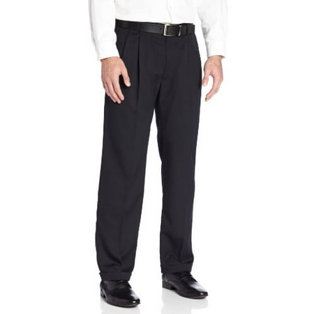 Stone Dress Clip - Haggar Men's Two Tone Herringbone Expandable Waist Pleat Front Dress Pant,Black,34W x 30L