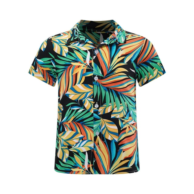 Jowowha Petits Garçons Été Plage Décontracté Aloha Luau Chemises Col Rabattu Hauts Tropicaux Tenue de Jeu Type C 140