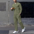 thumbnail image 2 of DHFJKG Tracksuit 2 Piece Set For Men Solid Color Long Sleeve Tie Neck Pullover Loose Fit Pants Lightweight Linen Casual Suit Versatile Outfit, 2 of 4