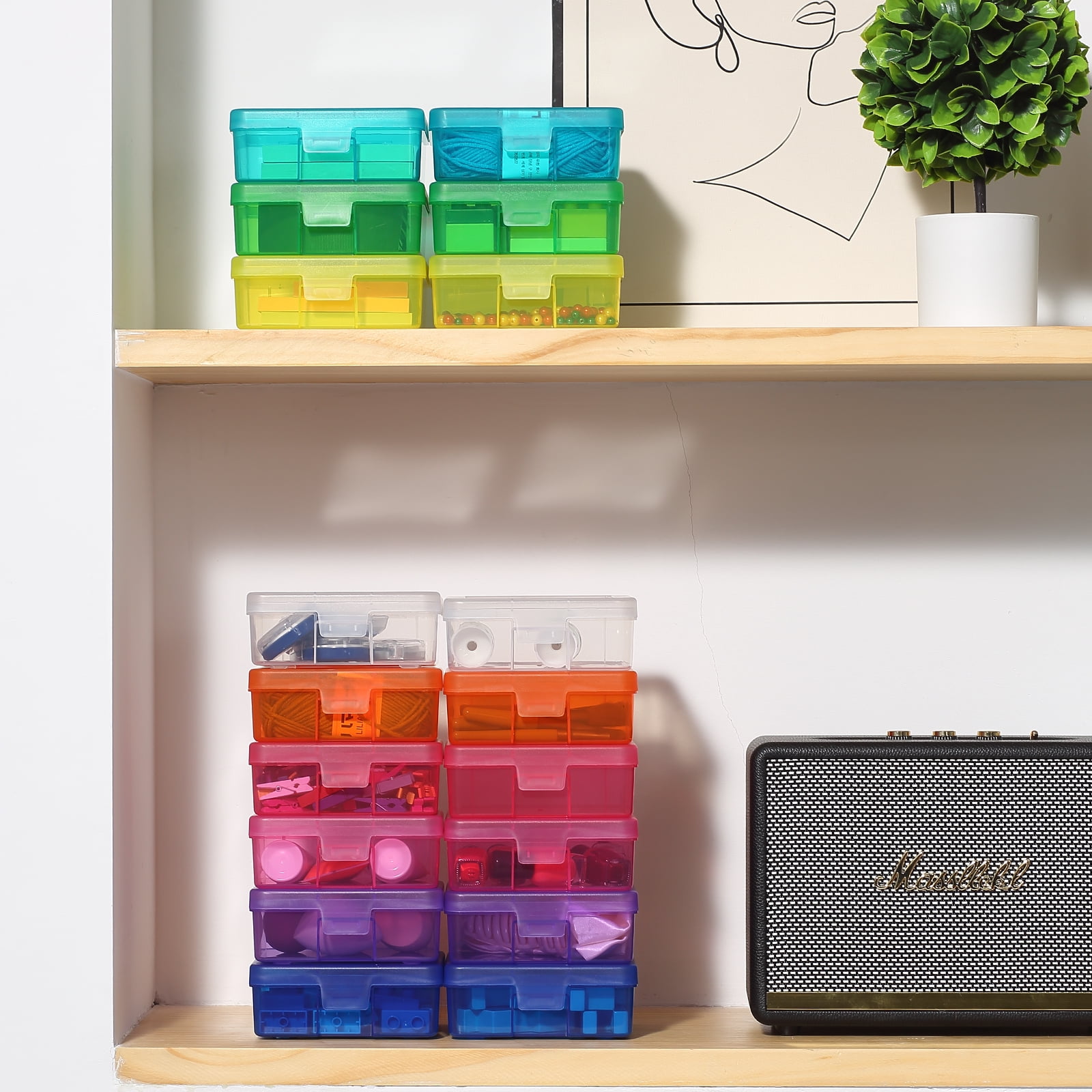 Novelinks Plastic Storage Box Containers Pencil Box, Colorful, 18 Pack