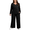Black, variant on Plus Size Pajama Sets for Women Waffle Knit Lounge Sets Long Sleeve V Neck Top and Wide Leg Pants with Pockets Soft Cozy Sleepwear Loungewear