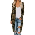 thumbnail image 1 of Cardigans Décontractés Amples à devant Ouvert pour Femmes, Imprimés Camouflage, Manches Longues, Blouses Longues, 1 of 7