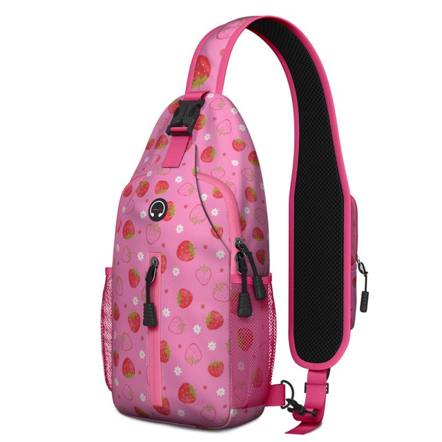Sac à Bandoulière Fraise Douce, Imprimé Baies Rouges, Sac à Dos Croisé avec Design de Fruits Frais et Fleurs pour les Amateurs de Fraises et de Baies