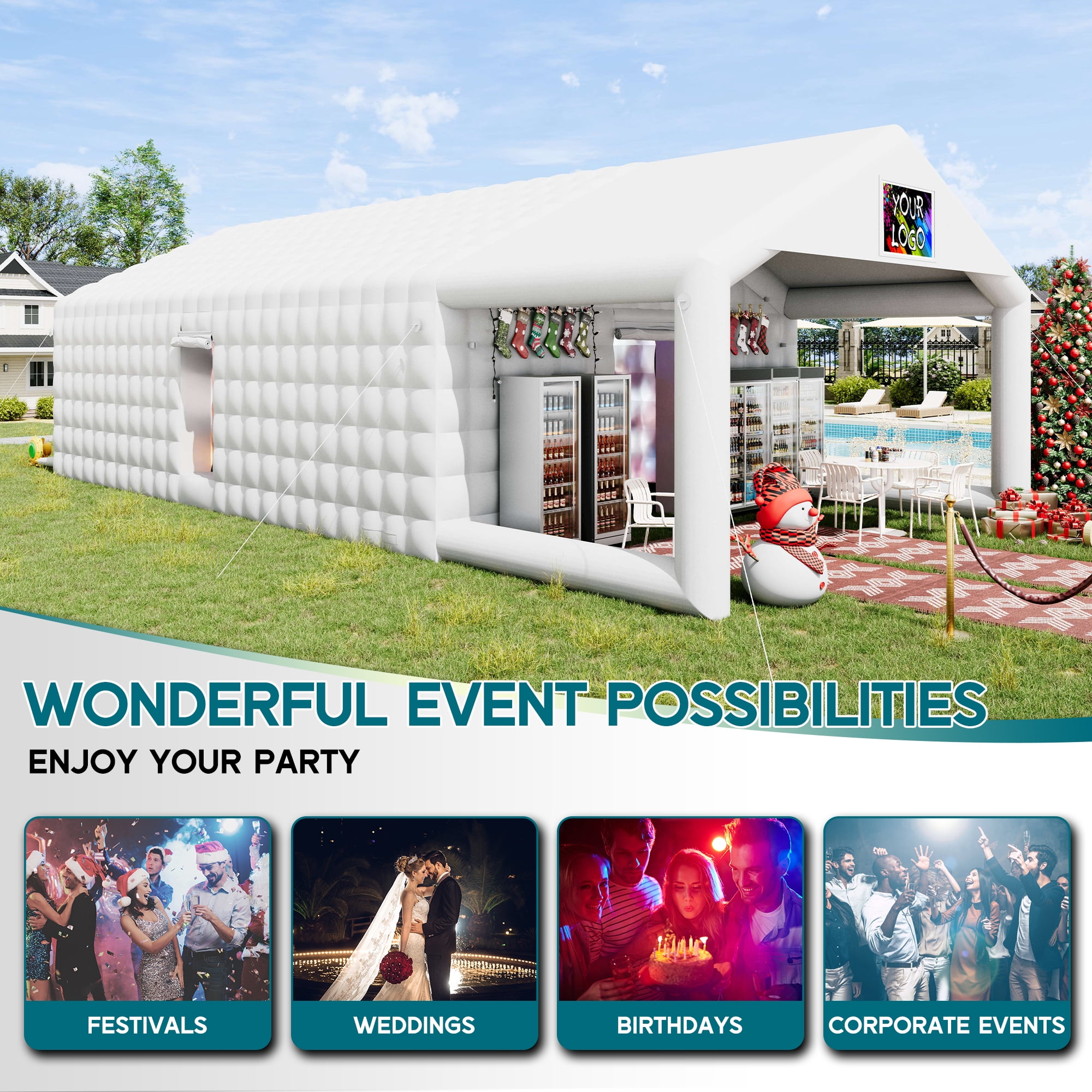 Jocisland 39x20x14 ft Large Inflatable Nightclub Tent for Adults with Pavilion Rest Area, White Inflatable Night Club Gazebo for Wedding, Birthday