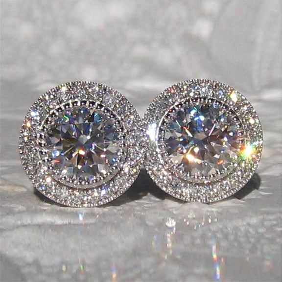 AEXTO Cubic Zirconia Earrings Studs, Halo CZ Birthstone Simulated Diamond Stud Earrings for Women