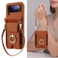 thumbnail image 6 of for Samsung Galaxy Z Flip 3 Wallet Case Crossbody, PU Leather Zipper Handbag Purse Flip Cover, Back Card Slots, Adjustable Shoulder Strap, Finger Ring Stand for Samsung Galaxy Z Flip 3, Brown, 6 of 8