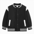 thumbnail image 2 of KPOPLK Kids Varsity Jacket Boys Baseball Jacket Bomber Coat School Uniform with Pocket Back to School1-16 Years Size 9-10 Years,Black, 2 of 5