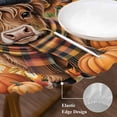 thumbnail image 3 of Orange Pumpkin Fall Round Tablecloth, Fitted Table Cover with Elastic for 36"-44" Round Tables, Cattle Thanksgiving Checkered Farmhouse Wooden Table Cloth Outdoor Dinning Party Waterproof Tablecloths, 3 of 7