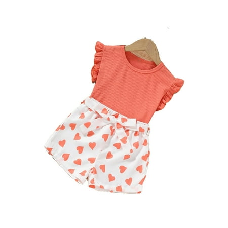 

Cute Heart Print Round Neck Sleeveless Multicolor Toddler Girls Two-piece Outfits (Girl s)