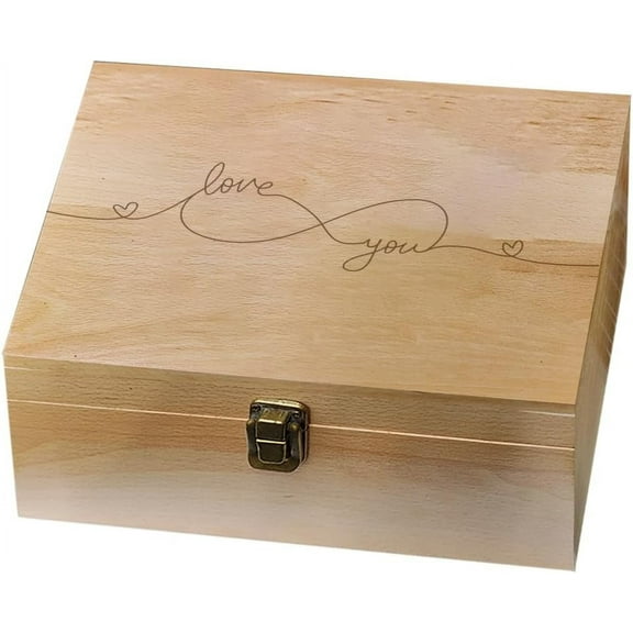 1 Pcs Wooden Memory Keepsake Box Love You With Locking Wood Boxes Large Storage Box for Art DIY Stash Box Home Storage Keepsake Box for Craft Gifts 10 x 8 x 4.25 Inch Brown