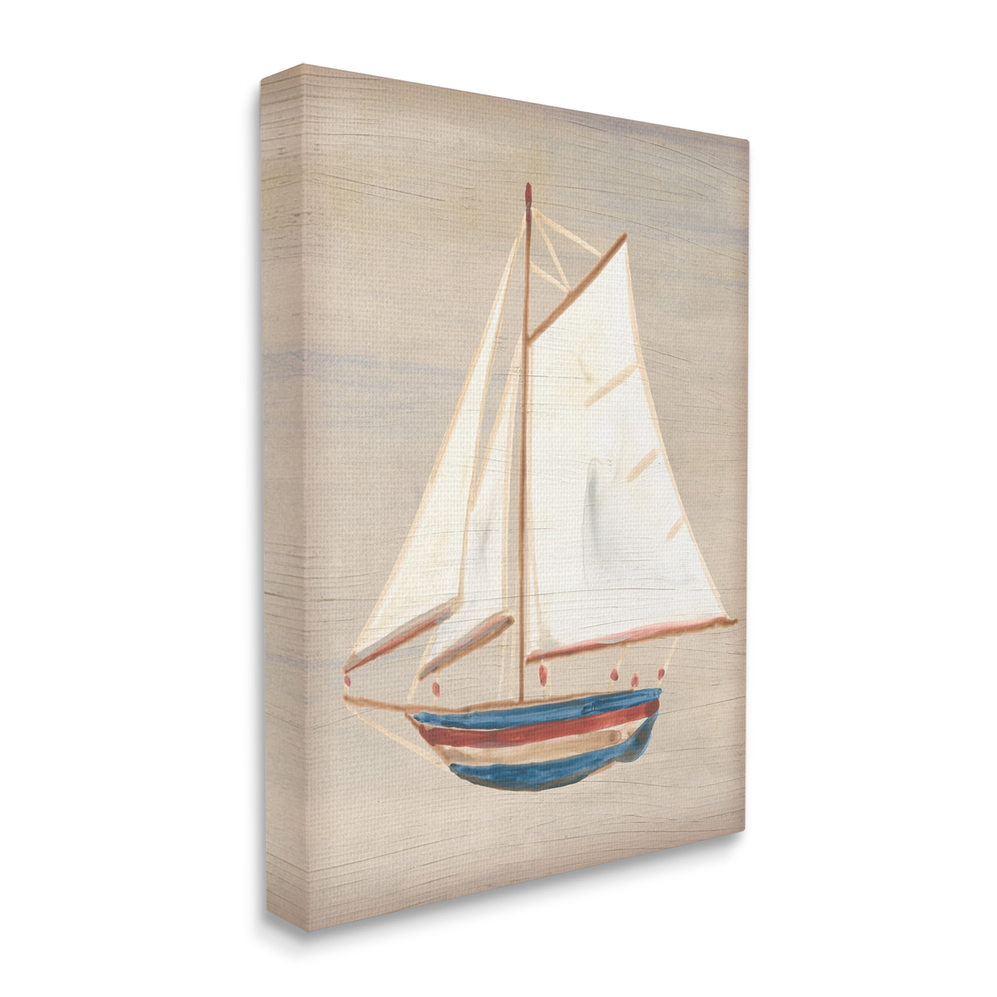 Stupell Industries Blue & Red Sailboat Transportation Painting Gallery Wrapped Canvas Art Print Wall Art, 36 x 48