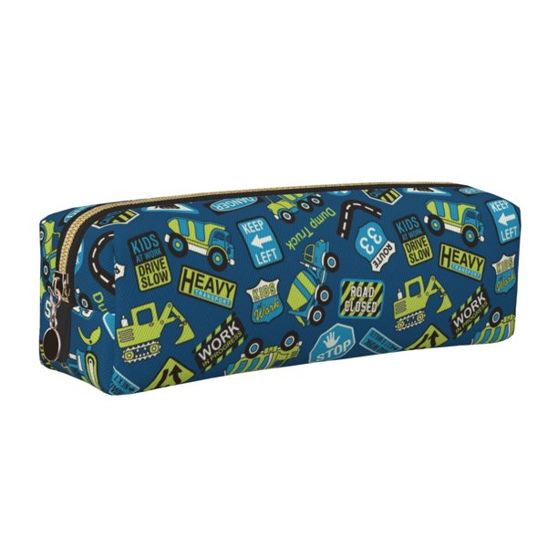 Easygdp Dump Truck para Estuche de Lápices de Cuero, Estuche de Papelería de Cuero, Estuche de Gran Capacidad con Cremallera