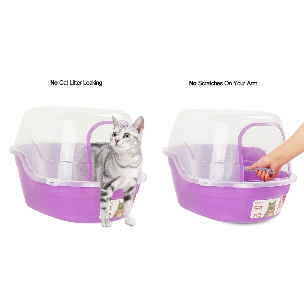 Petfamily Extra Large Cat Litter Box, Color Purple, Jumbo Hooded, 24.8 x 20 x 16.5 in