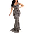 thumbnail image 3 of Vestido largo sexy con cuello en V y hombros descubiertos para fiesta y cóctel, vestido de noche de sirena a rayas, 3 of 5
