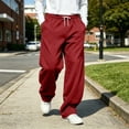 thumbnail image 6 of Mens Wide Leg Sweatpants Solid Color Elastic Waist Loose Baggy Sweatpants Fashion Casual Winter Drawstring Outdoor Workout Pants with Pockets, 6 of 9