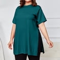thumbnail image 2 of Oversized Tshirt Dress Women Crew Neck Side Slit Womens Blouses Loose Lightweight Casual Womens Summer Tops Short Sleeve, 2 of 5