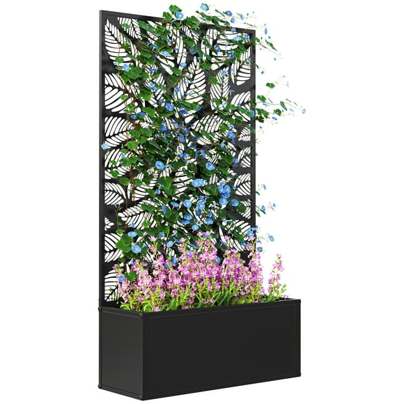 Outsunny Raised Garden Bed with Privacy Panel, Metal Planter Box