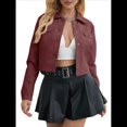 thumbnail image 1 of Chaqueta Corta de Piel Sintética para Mujer, Cuello Vuelto, Bolsillo con Solapa y Broches, Estilo Retro. Vino Tinto S, 1 of 10
