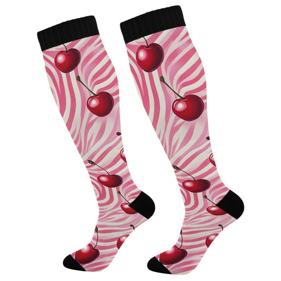 joogoo Cherry on Wave Long Socks Women Men Knee High Sock
