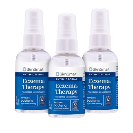 SkinSmart Antimicrobial Eczema Therapy with Hypochlorous Acid, Safely Removes Bacteria so Skin Can Heal, for Adults, Kids and Seniors, Travel Size 2 Ounce Clear Spray (Pack of 3)
