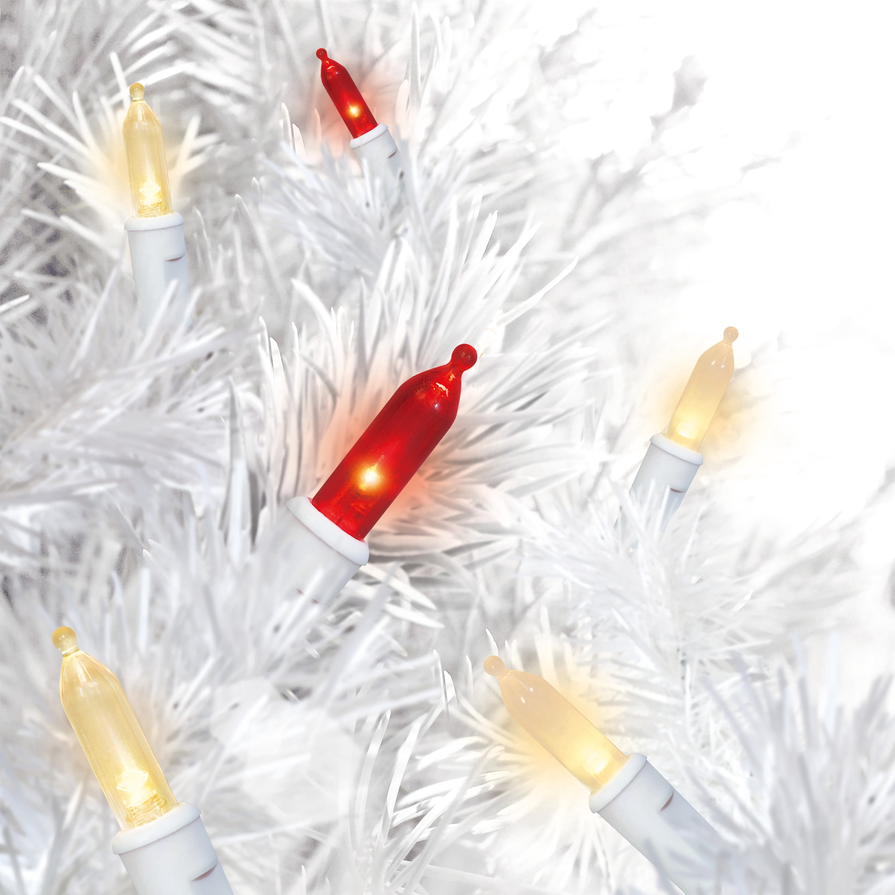 Indoor/Outdoor 100-Count LED Mini Christmas String Lights, Red/Warm White/Frosted Warm White, White Wire, 19.5', by Holiday Time