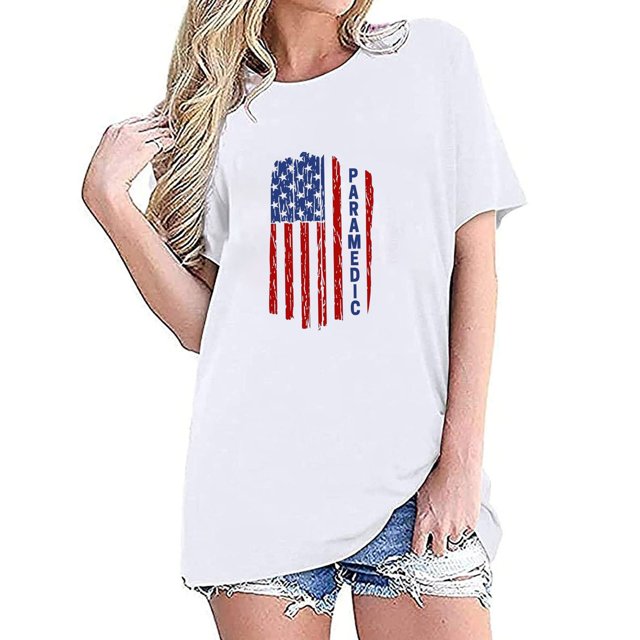 Pntutb Hauts Courts pour Femmes T-Shirt à Manches Courtes à Col Rond Imprimé Drapeau à la Mode pour Femmes Choix Éclair