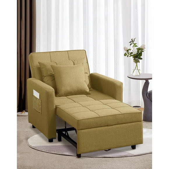 BIGSYY Adult Modern 3-in-1 Convertible Sofa Bed, Adjustable Recliner Armchair Sofa, 350lbs Maximum Load, Linen, Khaki