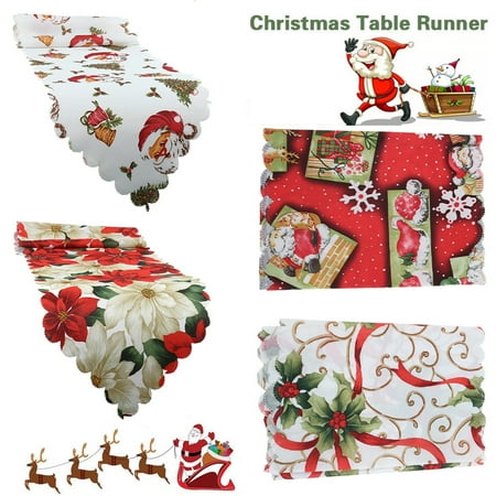 Christmas Dinner Maker App 14 x 71 inch Christmas Table Runners Vintage Style Floral Santa Claus Snowman Snowflakes Xmas Tablecloths Table Cover Party Dinner Kitchen Dining Room Desk Home Decor ()