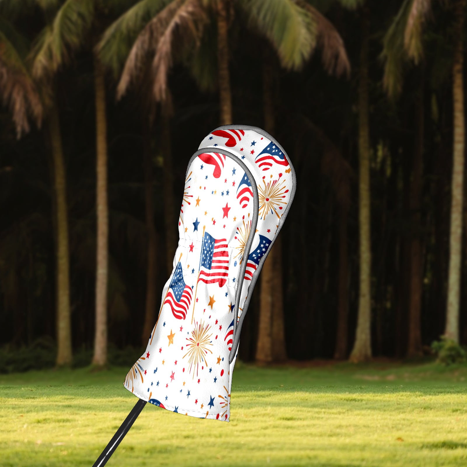 Golf Club Covers PU Leather Waterproof Head Covers for Fairway Woods Hybrids National Flag Fireworks Unisex Fits Most Brands