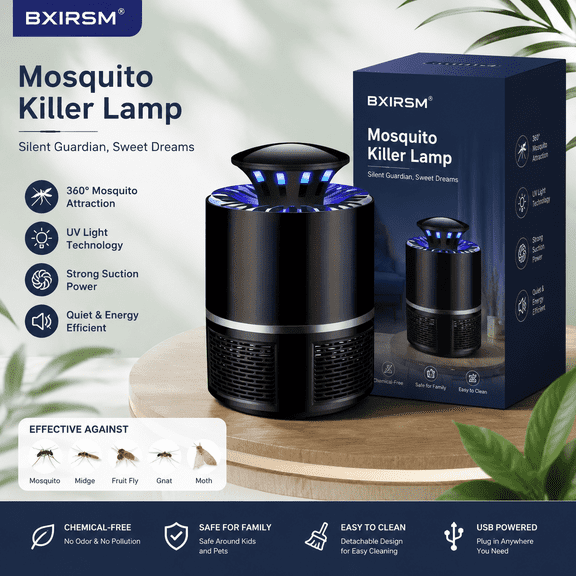 6-LED Mosquito Killer Lamp, Indoor Plug-in Insect Trap, Black - Efficient & Quiet Bug Zapper for Home, Bedroom, Kitchen