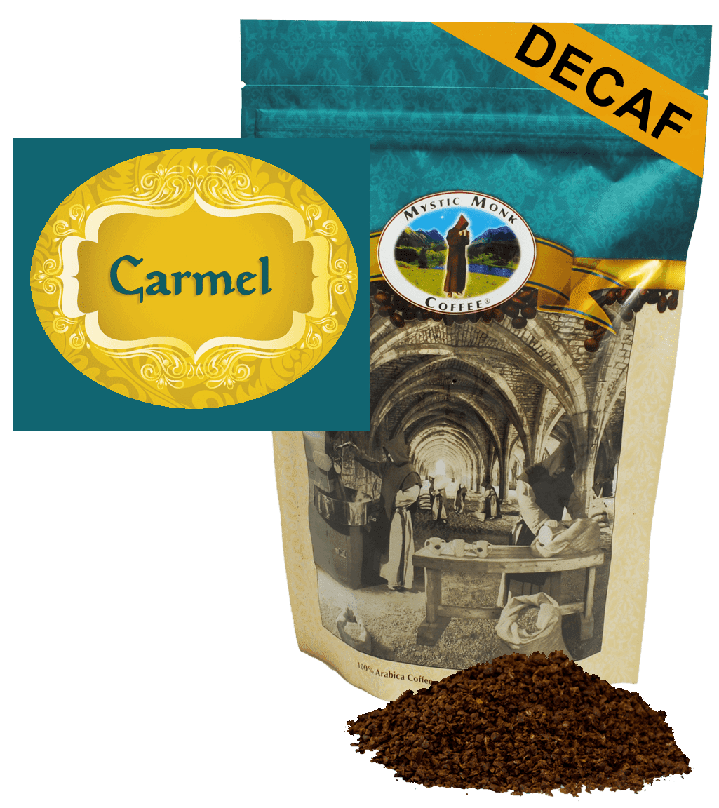 Mystic Monk Coffee Carmel Decaf Flavored Ground Coffee