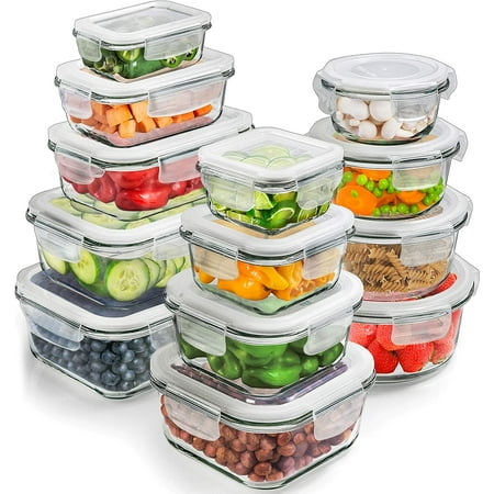 Prep Naturals Glass Storage Container Set with Airtight Lids - 26 Piece Variety Pack - Tupperware Glass Lunch Containers (13 Pack)