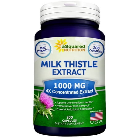  Milk Thistle Supplément 1000mg -200 Capsules- Max Force 4X concentré pur Extrait 4- 1 Lait pilules aux herbes chardonnerets d