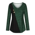 thumbnail image 6 of Colorblock Long Sleeve V Neck Tops for Women Tunic Shirts Casual Loose Pullover Blouses Green,L, 6 of 6