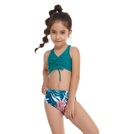 

BELLZELY Toddler Clothing Sets Clearance Parent-Child Ruffles Ladies Split Two Piece Swimsuit High Waist Top Tie Swimwear Bikini Set