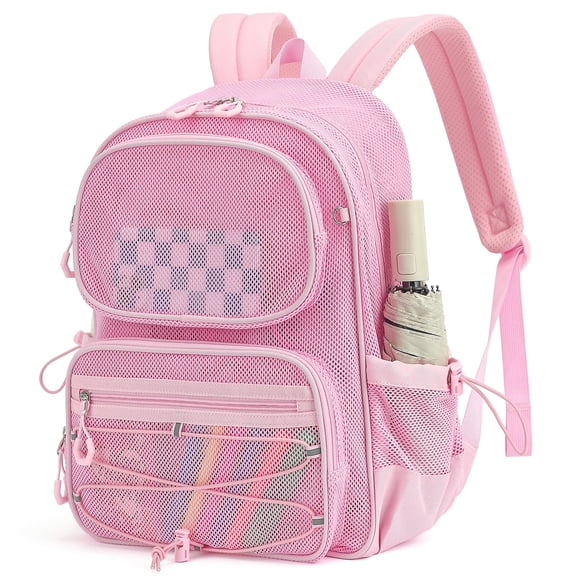 Mochila MUSEVOS de malla transparente, rosa ligera, 32 x 14 x 44 cm